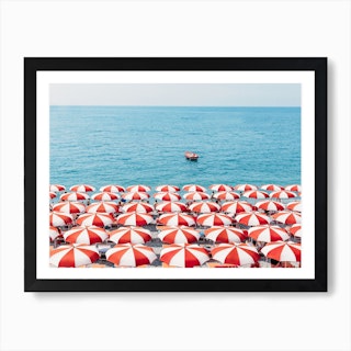 Red Umbrellas In Italy Art Print