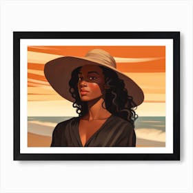 Illustration of an African American woman at the beach 58 Art Print