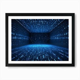 A Digital Space Filled With Blue Glowing Lines Of Binary Code, Creating A Sense Of Depth And Movement In A Futuristic, Cybernetic World Art Print