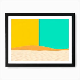 Color blocked sandy beach in summer with sun Art Print