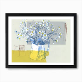 Daisies In White Jug  Art Print