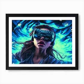 Surreal girl wearing VR glasses submerged in liquid Art Print