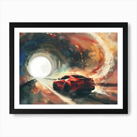 Red Car Driving Through A Tunnel Art Print