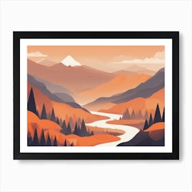 Misty mountains horizontal background in orange tone 55 Art Print