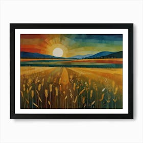 Sunset In The Wheat Field Art Print