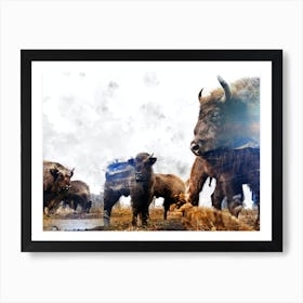 Bull Art Illustration In A Photomontage Style 03 Art Print