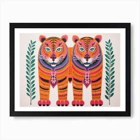 Siberian Tiger 4 Folk Style Animal Illustration Art Print