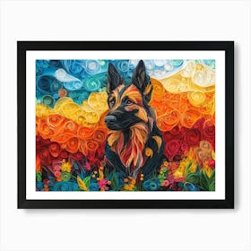 German Shepherd Paper Quilling Dog Portrait Art Print