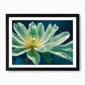 A Close Up Shot Of A Light Green Flower With A Yellow Center Art Print