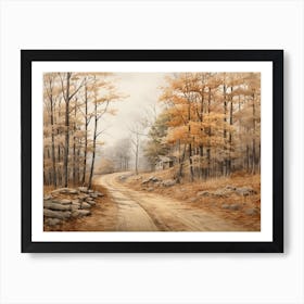 A Painting Of Country Road Through Woods In Autumn 13 Art Print