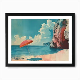 Red Umbrella On The Beach Art Print