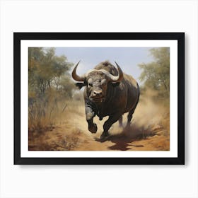 African Buffalo Charging Realism 2 Art Print