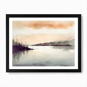 Sleeping sea at sunset, waterlolour Art Print