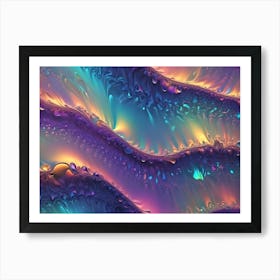 A Background Of Abstract, Swirling Shapes In Shades Of Purple, Blue, And Orange With A Metallic, Iridescent Sheen Art Print