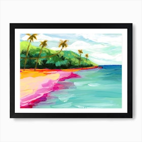 Colorful Tropical Beach And Palm Trees Landscape Art Print