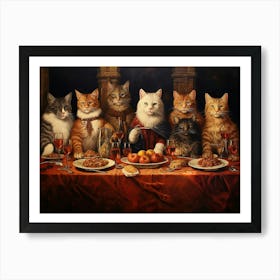 Cats At A Medieval Banquet Romanesque Inspired Art Print