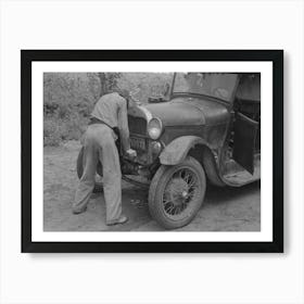 Migrant Boy Getting Ready To Crank His Car, Muskogee, Oklahoma By Russell Lee Art Print