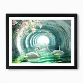 Swans And Fish In A Tunnel Art Print