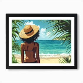 Illustration of an African American woman at the beach 11 Art Print