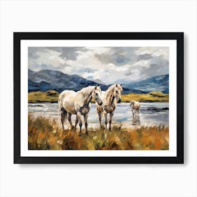 Horses Painting In Lake District, New Zealand, Landscape 4 Art Print