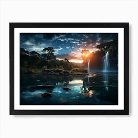 Sunset At The Waterfall 1 Art Print