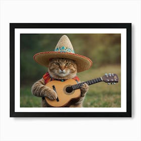 Cat Playing Guitar Art Print