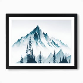 Mountain And Forest In Minimalist Watercolor Horizontal Composition 78 Art Print