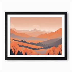 Misty mountains horizontal background in orange tone 148 Art Print