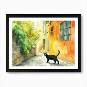 Istanbul, Turkey   Cat In Street Art Watercolour Painting 1 Art Print