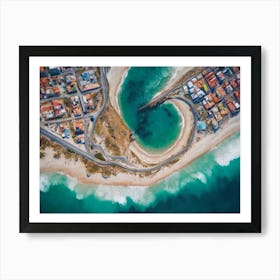 Ocean Coast With Blue Water And Buildings Art Print