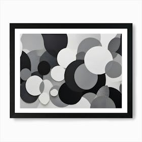 Abstract Background With Overlapping Circles Of Various Sizes In Shades Of Gray, Black, And White, Creating A Textured And Layered Effect Art Print