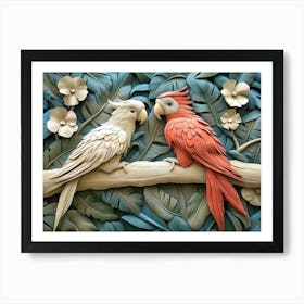 Beautiful Parrot 3d Relief Art Art Print