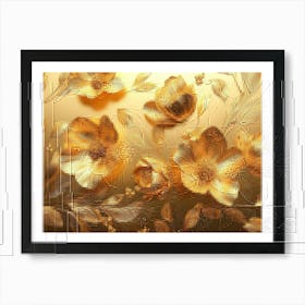 4k Golden Floral Background, Abstract Vintage Flower Design, Artwork Gold Nature Art Print