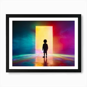 Child Standing In Front Of A Rainbow Door Art Print