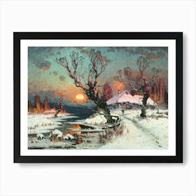 Sunset in the Winter 1891 by Baltic Painter Julius von Klever (1850-1924) HD Remastered Butko Gallery, Russia Art Print