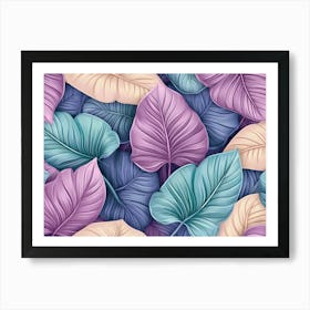 Tropical Background, Seamless Pattern with Colorful Textured Pastel Colocasia Leaves Art Print