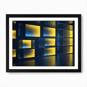 Abstract Image Of A Wall Made Of Glowing Yellow And Blue Panels Art Print