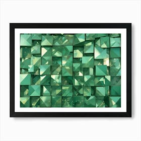 Abstract 3d Rendering Of Metallic Green Squares With Textured Surfaces, Creating A Dynamic And Futuristic Background Art Print