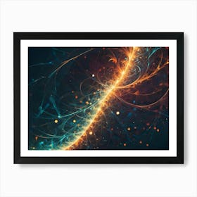 A Colorful Flower, Formed By Blue And Orange Splashes Of Paint, Explodes Against A Dark Background Art Print