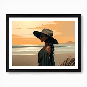 Illustration of an African American woman at the beach 59 Art Print