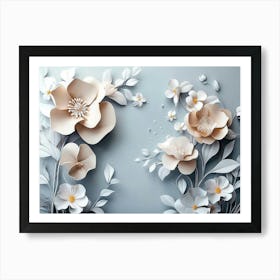 3d With Simple Floral Painting Light Gray Background Poster