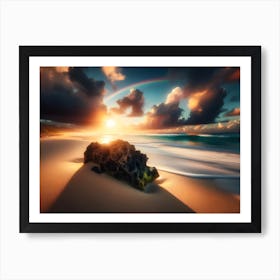 Rainbow and sunset On The Beach Art Print