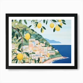 Amalfi Coast Lemons Landscape Watercolour Art Print