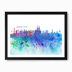 Barcelona Spain Skyline Splash Art Print