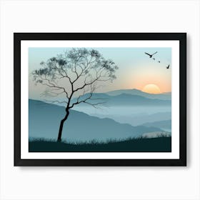 Lone Tree At Sunset 3 Art Print