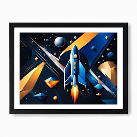 Space Rocket, Rocket wall art, Children’s nursery illustration, Kids' room decor, Sci-fi adventure wall decor, playroom wall decal, minimalistic vector, dreamy gift 526 Art Print