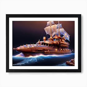 Steampunk Submarine 4 Art Print