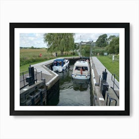 Boats in a lock photo Cambridgeshire UK Art Print