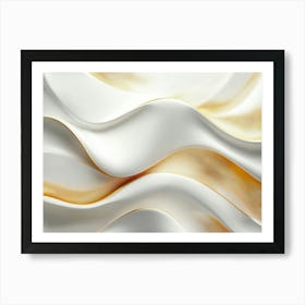 Elegant 3d Design White And Golden Silk Satin Geometric Waves 1 Art Print