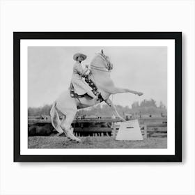 Woman Riding A Horse, Western Aesthetic, Vintage Black and White Old Photo 1 Art Print